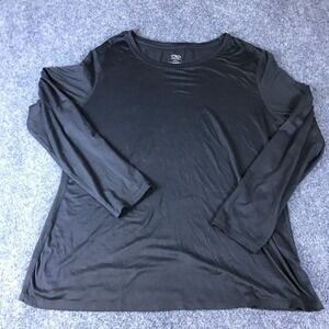 Athletic Works T-Shirt Womens Large Black Relaxed Stretch Long Sleeve Round Neck